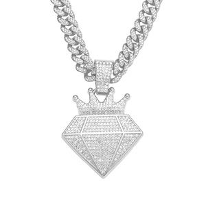 Collier Pendentif Couronne Géométrique Style Hip Hop en Alliage avec Strass, Chaîne Maille Cubaine Plaqué Or, Bijou Tendance pour Homme - Product Image 6
