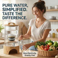 Nouveau Distributeur d'Eau Domestique en Verre Sans Plastique 8L/2,25 Gallons avec Filtre à Gravité et Base en Bambou 2026