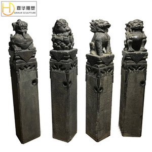 Columna Cuadrada de Piedra Jiahua con Tallado de León Pixiu Estilo Chino para Decoración de Jardín - Product Image 5