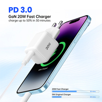 Adaptateur de voyage universel Tommox Mobile 20W PD USB Super Multiple USB 20W GaN USB-C Chargeurs pour téléphone portable Chargeur rapide 20W