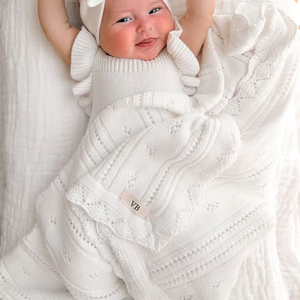 Nuova Coperta per Neonati 100% Cotone Organico Super Morbido, Coperta Avvolgente per Bambini e Bambine, <span class=keywords><strong>Coperte</strong></span> Morbide Lavorate a Maglia per Neonati - Product Image 3