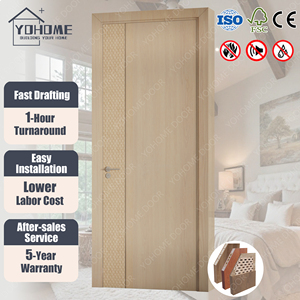 Amerikanisches Neuestes Design Moderne Wohnung Vorgehängte Holzfurnierplatte Weiß Eiche Holz Innentür Brandschutz-Türblätter - Product Image 1