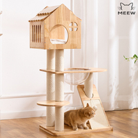 Arbre à chat en bois massif de 115 cm de haut, structure d'escalade pour chat en chêne avec capsule en acrylique, poteau en sisal, maison pour chat d'intérieur