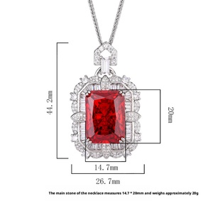 Collares con Colgante de Circonita Cúbica Roja de Corte Radiante de 15*20 mm, Estilo Vintage Clásico, Ecológicos, de Cobre Antideslustre, para Mujer - Product Image 6