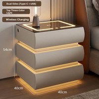Table de chevet au design moderne et unique, grise, 3 tiroirs, table de nuit intelligente avec lumière LED et chargeur sans fil intégré.