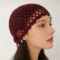 Gorro de punto calado hecho a mano para mujer, gorro de verano transpirable con lentejuelas y perlas, elegante gorro vintage