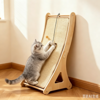 Griffoir vertical moderne en bois massif pour chat, hauteur réglable, résistant à l'usure, sans copeaux, avec corde en chanvre, arbre à chat et jouet