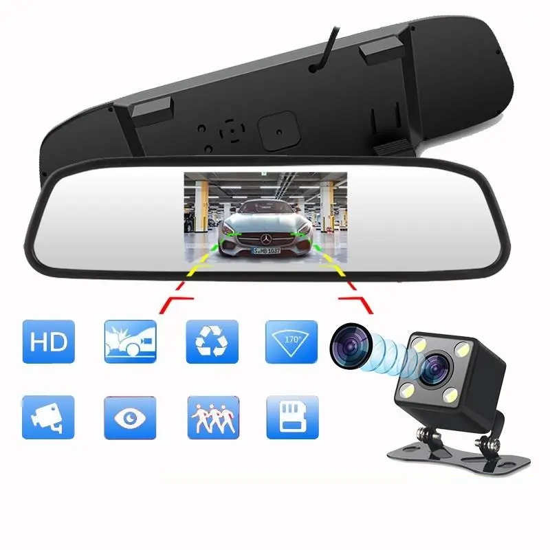 4.3 Inch Tft Lcd Auto Achteruitkijkspiegel Monitor Video Auto Parking Assistentie Led Nachtzicht Achteruitrijcamera