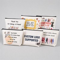 Pochette de maquillage en toile de coton avec logo personnalisé, sac cosmétique multifonctionnel avec fermeture éclair, trousse de voyage, trousse à crayons, trousse de toilette