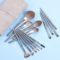 Ensemble de 14 pinceaux de maquillage professionnels haut de gamme gris vegan à poils doux, portables, pour le visage, vente en gros