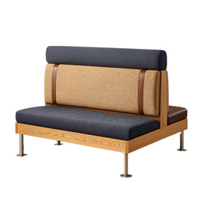 Modern Two-Tone Fabric Booth Seating Solid Oak Frame <b>Restaurant</b> Sofa Commercial Cafe Furniture - Product Image 1