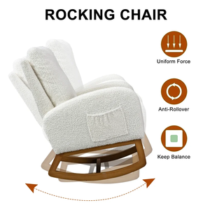Chaise de salon confortable chaise berçante pépinière Base en bois massif poche latérale blanc Accent fauteuil bébé chaise berçante pour adultes - Product Image 3