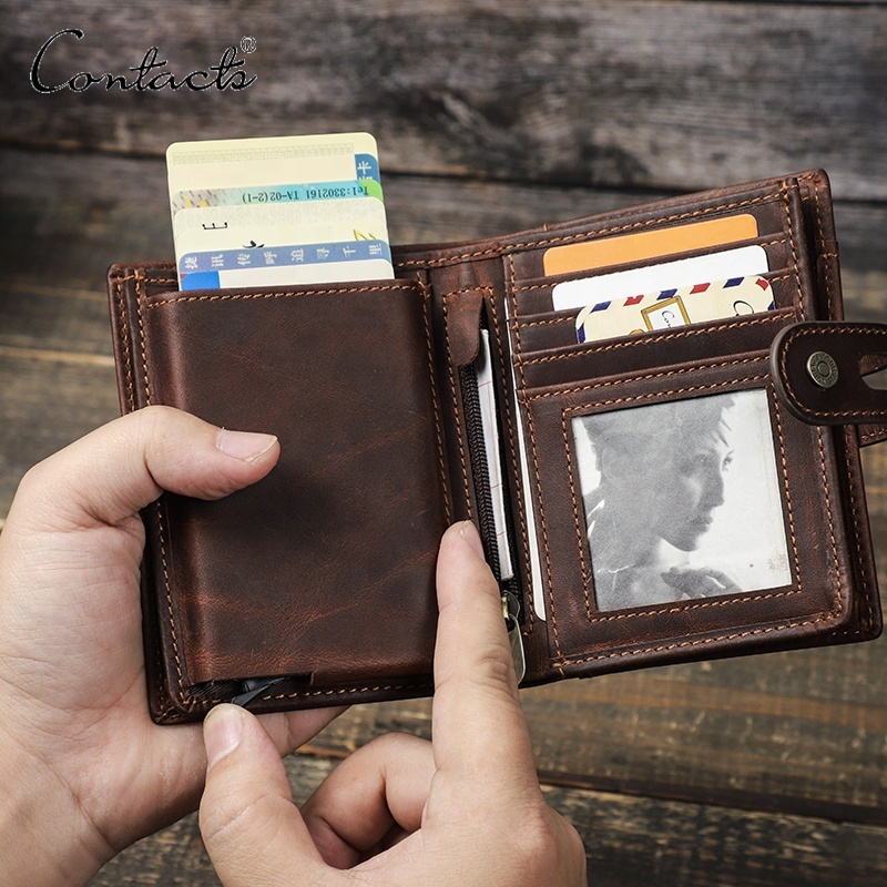 CONTACT'S Vintage Italian Cowhide Leather Smart Wallet – RFID Pop-Up Card Holder - View 3