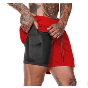 Lâche multi-poches hommes doublé Shorts de course prix usine sport décontracté en plein air Double couche Fitness pantalon homme garçon - Product Image 1