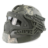 Casque tactique FAST PJ d'extérieur avec masque facial intégré, matériau ABS de haute qualité, léger (1,25 kg), 4 points de suspension