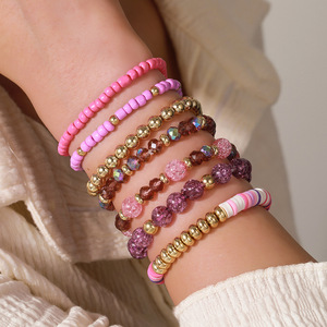 Acrylic <b>Beaded</b> <b>Bracelet</b> Set 7 Piece Elastic Cord Women Jewelry Spring 2025 Yiwu Origin Manual Crafted - Product Image 2