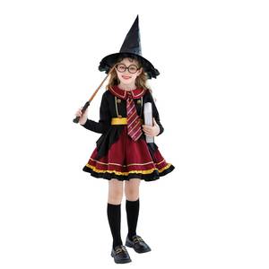 Ensemble de costumes d'inspiration sorcière pour enfants avec chapeau et baguette, tenue de cosplay d'Halloween pour filles - Product Image 5