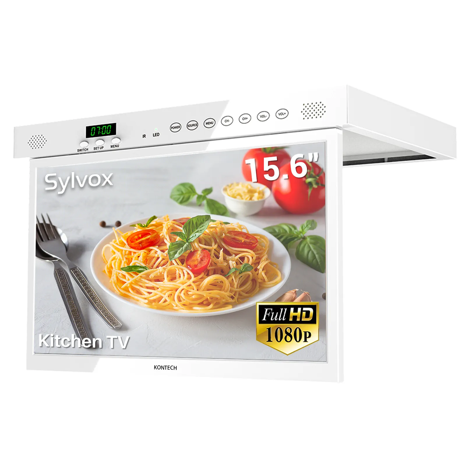 Mini TV intelligente 16 pouces en Stock pour la cuisine, minuterie intégrée, réveil, écrans de télévision rabattables pour voitures