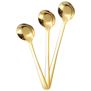 304 Stainless Steel <b>Gold</b> <b>Spoon</b> Long Handle Flat Bottom Round Soup Ladle Household <b>Serving</b> Tableware Food Grade - Product Image 4