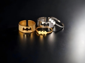 Vampire chauve-souris plaqué or chauve-souris anneau Goth bijoux deux pièces argent plaqué réglable anneau super-héros Couple anneaux - Product Image 5