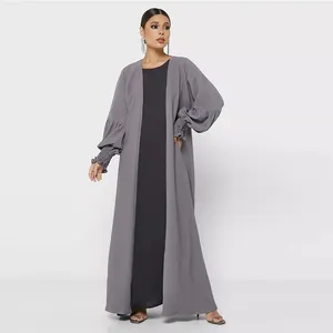 Solid Color Most Beautiful Pretty Cuff Dress Wholesale Turkish Abaya Islamic Clothing Muslim Women Jubah Cotton