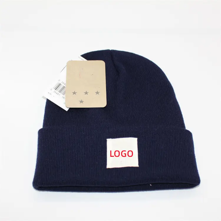 High Quality Brand Embroidery Logo Solid Color Warm Winter Beanie Knit Hat