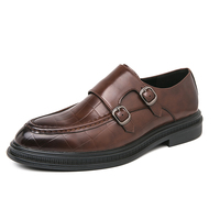 Große Größen 38-46 Herren Doppelmonkstrap-Schuhe in Schwarz und Braun, geprägte formelle Business-Schuhe.