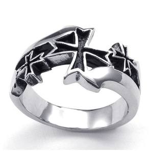 Haute qualité prix concurrentiel En acier Inoxydable noir Maltais croix copte jérusalem croix bague - Product Image 1