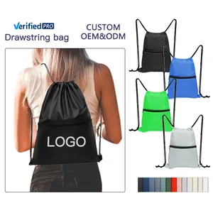 Sacs à cordon en polyester en gros avec logo personnalisé |   Sac à dos de sport imperméable - Product Image 1