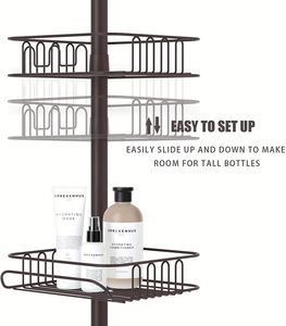 Organizador de múltiples esquinas de aluminio Zuiging Douche Spanning Pool Caddy Hangende Badkamer Muur Opslag Plank Zonder Boren - Product Image 3