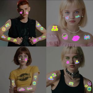 Fluorescent Luminous Temporary Tattoo Stickers Neon UV Black Light Reactive Music Style Party Facial Decor - Product Image 3