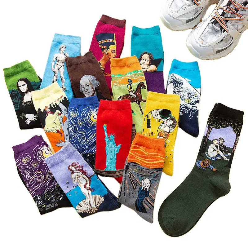 Calcetines felices de algodón 100% de alta calidad Arte y famosa serie de pintura al óleo calcetines de moda para hombres