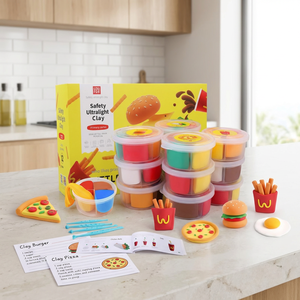 Kit de pâte à <span class=keywords><strong>modeler</strong></span> à séchage rapide sur le thème de la restauration rapide, 12 couleurs, non toxique, sûr, jouet éducatif DIY pour enfants avec outils de sculpture et accessoires - Product Image 1