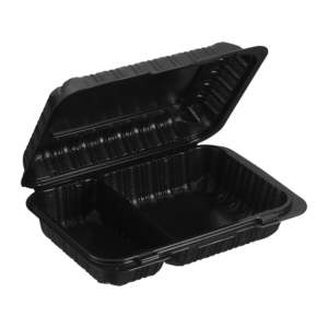 Contenants à emporter MFPP à charnières avec fermeture frontale à 3 compartiments, transparents et blancs, de 7,5 pouces, lot de 150, écologiques - Product Image 1
