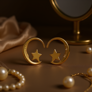 Pendientes de Aro Bikove E3148 Dorados con Forma de Estrella, Diseño Minimalista, Unisex, para Uso Diario - Product Image 2