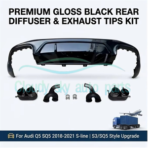 Diffusore Posteriore Nero Lucido con Quattro Terminali di Scarico per Auto <span class=keywords><strong>Q5</strong></span> S5Q FY 2018-2021, Compatibile con <span class=keywords><strong>Q5</strong></span> SQ5 B9 2019 <span class=keywords><strong>2020</strong></span> - Product Image 5
