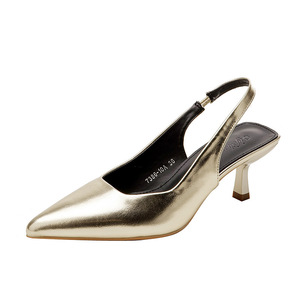 Chaussures élégantes pour femmes, dorées et argentées, fines, couleur unie, à bout pointu, avec talon ouvert, confortables, tendance mode été-automne, en PU - Product Image 5