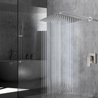 Pommeau de douche carré de 12 pouces en nickel brossé, effet cascade, grand débit de pluie, en acier inoxydable