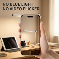 Lampe de bureau LED pliable à bras long, spectre complet, protection des yeux, CRI élevé, sans lumière bleue, avec charge sans fil pour bureau et étude