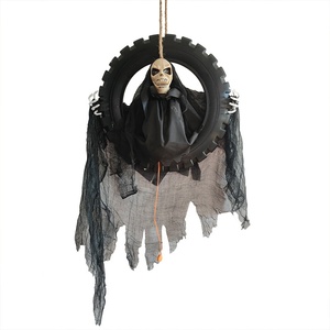 DAMAI Halloween LED Haunters Animated Hanging Moving Skeleton Head Death Reaper in Tire Swing Prop Decoration Decor - Product Image 1