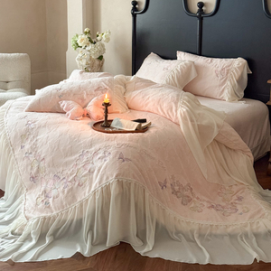 Automne hiver <span class=keywords><strong>fil</strong></span> de lait Jacquard en mousseline de soie dentelle housse de couette ensemble quatre pièces drap de lit reine King Size lait velours ensemble de literie - Product Image 2