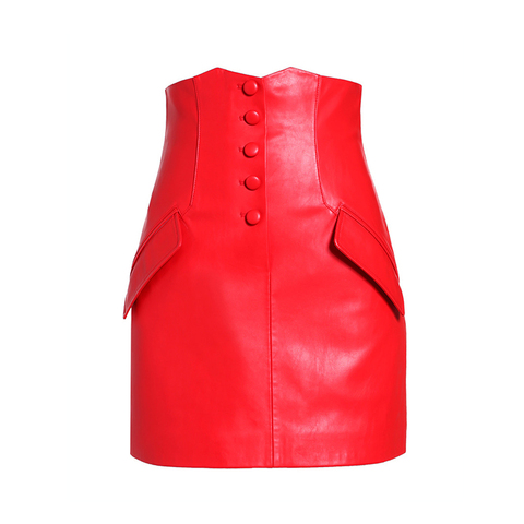 2317 Fashion Design High Waist Hot Red Short Skirt Multi-color Genuine Leather Skirt Sheepskin Miniskirt