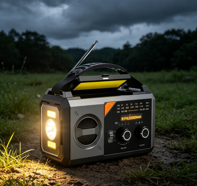 New Solar-powered Digital Emergency AM/FM/WB Radio for LED Flashlight Torch Featuring 20000mAh Hand-crank Solar Power