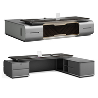 Bureau de direction en bois, mobilier de bureau modulaire, bureau de direction au design moderne, plateau en bois de noyer, bureau et chaise de bureau gris