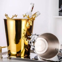Seau à glace classique Nuobaichen 5L en acier inoxydable avec tête de cerf - Étanche et facile à nettoyer, conception durable pour les fêtes de vin/bière