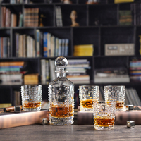 Ensemble de carafe à whisky avec 4 verres, carafe à liqueur en verre gaufré de 800 ml, verres à whisky de 300 ml, certifié FDA LFGB, cadeau de mariage pour bar