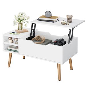 Table basse moderne en métal SENYU avec mécanisme de réglage de la hauteur, plateau coulissant et rangement dissimulé 80x40x61.5cm - Product Image 2