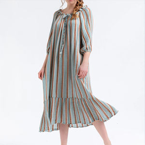 Nuevo Vestido Casual Transpirable de Manga Larga con Cuello Redondo y Estampado Playero, Vestido Maxi Personalizado 100% Algodón Suave - Product Image 2