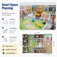 Équipement de terrain de jeux intérieur pour enfants, thème Bus scolaire et Rue des Métiers, avec aménagement multi-zones FEC pour Centre de Divertissement Familial