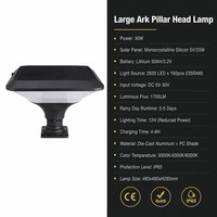 Lampe solaire LED de rue 30W, étanche IP66, capteur de lumière, 6000K lumière du jour, rechargeable, éclairage routier en aluminium antique européen